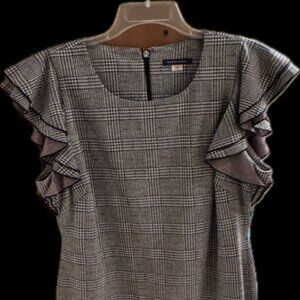 Tommy Hilfiger Glen Plaid Flutter Sleeve Sheath Dress. Black & White w/ Burgundy